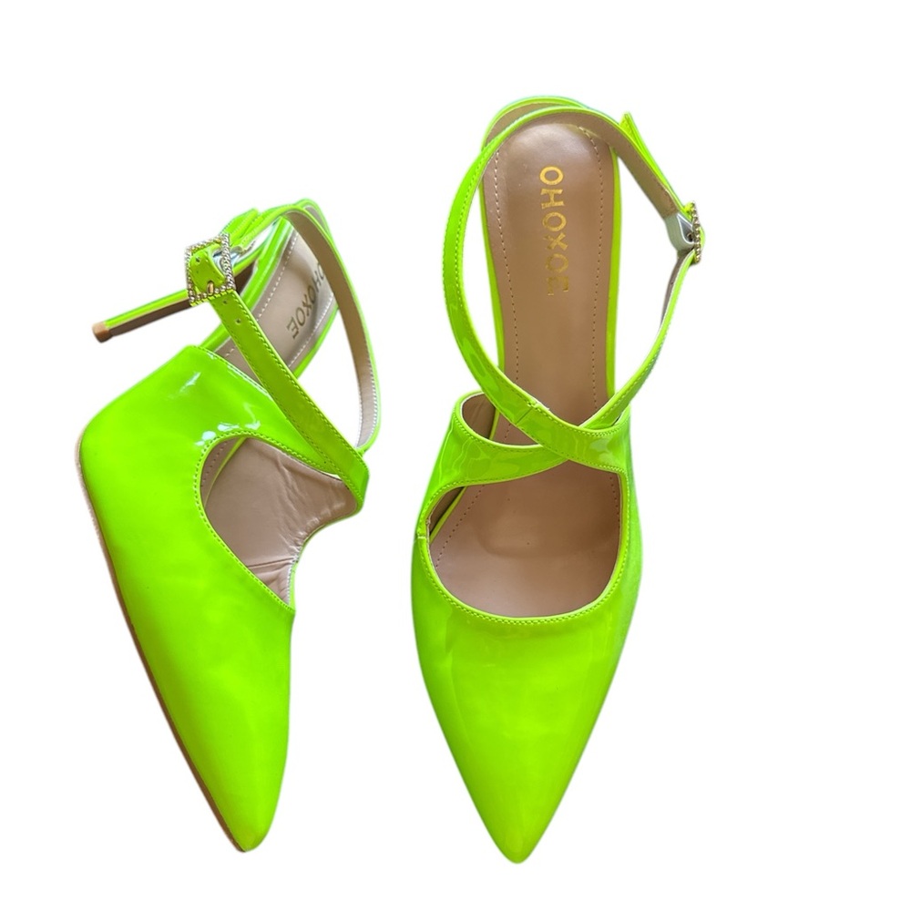 OHOXOE Women’s Neon Slingback Pumps Closed Pointed Toe Heeled Sandals 9 Like New